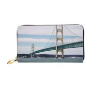 PPTHSNVB Portefeuille pour femme avec imprimé notes de musique - Grande capacité - Porte-cartes de crédit - Fermeture éclair - Pochette de voyage pour femme, Pont suspendu Mackinac, Taille unique