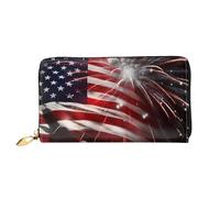 PPTHSNVB Portefeuille pour femme avec motif drapeau américain - Grande capacité - Porte-cartes de crédit - Fermeture éclair - Pochette de voyage pour femme, Feu d'artifice drapeau américain, Taille