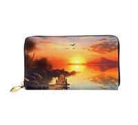 PPTHSNVB Portefeuille pour femme avec motif drapeau américain - Grande capacité - Porte-cartes de crédit - Fermeture éclair - Pochette de voyage pour femme, Paysage coucher de soleil., Taille unique
