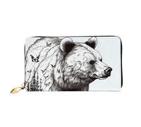 PPTHSNVB Portefeuille pour femme avec motif drapeau américain - Grande capacité - Porte-cartes de crédit - Fermeture éclair - Pochette de voyage pour femme, Ours en forme de faune dessiné à la main