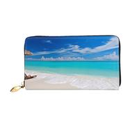 PPTHSNVB Portefeuille pour femme avec motif drapeau américain - Grande capacité - Porte-cartes de crédit - Fermeture éclair - Pochette de voyage pour femme, Plage Blanche Tropical Mer, Taille unique