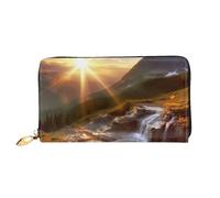 PPTHSNVB Portefeuille pour femme avec motif feuilles multicolores - Grande capacité - Porte-cartes de crédit - Fermeture éclair - Pochette de voyage pour femme, Paysage de lever du soleil de montagne