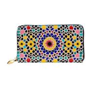 PPTHSNVB Portefeuille pour femme avec motif feuilles multicolores - Grande capacité - Porte-cartes de crédit - Fermeture éclair - Pochette de voyage pour femme, Couleur marocaine, Taille unique