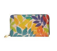 PPTHSNVB Portefeuille pour femme avec motif feuilles multicolores - Grande capacité - Porte-cartes de crédit - Fermeture éclair - Pochette de voyage pour femme, Feuilles multicolores, Taille unique