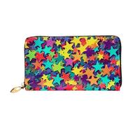 PPTHSNVB Portefeuille pour femme avec motif feuilles multicolores - Grande capacité - Porte-cartes de crédit - Fermeture éclair - Pochette de voyage pour femme, Nombreuses étoiles, Taille unique