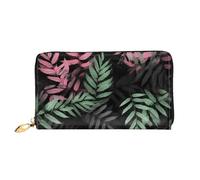 PPTHSNVB Portefeuille pour femme avec motif hibou et trou d'arbre - Grande capacité - Porte-cartes de crédit - Fermeture éclair - Pochette de voyage pour femme, Feuilles noires et vertes, Taille