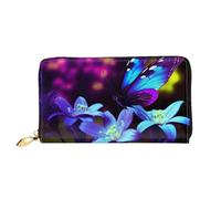 PPTHSNVB Portefeuille pour femme - Grande capacité - Porte-cartes de crédit - Fermeture éclair - Pochette de voyage pour femme, Fleur bleue et violette, Taille unique, Classique