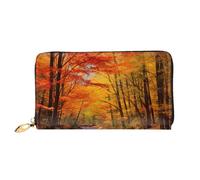 PPTHSNVB Portefeuille pour femme motif feu et eau - Grande capacité - Porte-cartes de crédit - Fermeture éclair - Pochette de voyage pour femme, Feuillage d'automne, Taille unique, Classique