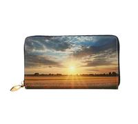 PPTHSNVB Portefeuille pour femme motif feu et eau - Grande capacité - Porte-cartes de crédit - Fermeture éclair - Pochette de voyage pour femme, Lever du soleil sur le terrain, Taille unique