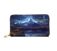 PPTHSNVB Portefeuille pour femme motif feu et eau - Grande capacité - Porte-cartes de crédit - Fermeture éclair - Pochette de voyage pour femme, Scène de nuit fantastique, Taille unique, Classique