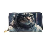 PPTHSNVB Raton laveur Portefeuille pour femme Grande capacité Porte-cartes de crédit Fermeture Éclair Pochette de voyage pour femme, Chat astronaute dans l'espace, Taille unique, Classique