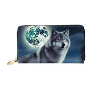 PPTHSNVB Remontée mécanique avec sapin pour femme - Portefeuille de grande capacité - Porte-cartes de crédit - Fermeture éclair - Pochette de voyage pour femme, Loup sous la lune, Taille unique