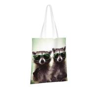 PPTHSNVB Sac fourre-tout amusant en toile avec poignées et lunettes de soleil vert raton laveur pour femme