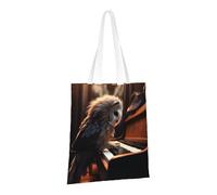 PPTHSNVB Sac fourre-tout en toile avec poignées en forme de hibou jouant un piano pour femme