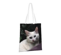 PPTHSNVB Sac fourre-tout en toile avec poignées et motif chat blanc pour femme