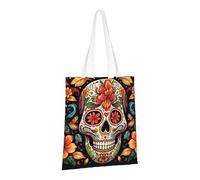 PPTHSNVB Sac fourre-tout en toile coloré avec motif tête de mort en sucre pour femme, sacs d'épicerie réutilisables avec poignées, sacs en tissu