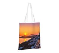 PPTHSNVB Sac fourre-tout en toile de bois de Noël pour femme, sacs d'épicerie réutilisables avec poignées, sacs en tissu, Paysage de coucher de soleil sur l'î, One Size