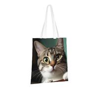 PPTHSNVB Sac fourre-tout en toile réutilisable avec poignées Motif chat curieux pour femme