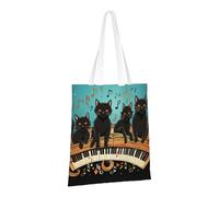 PPTHSNVB Sac fourre-tout en toile réutilisable avec poignées Motif chats allongés sur le clavier du piano pour femme