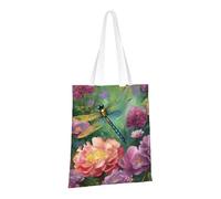 PPTHSNVB Sac fourre-tout en toile réutilisable avec poignées Motif girafe au coucher du soleil pour femme, Libellule Garden Spring, One Size