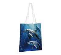 PPTHSNVB Sac fourre-tout en toile réutilisable avec poignées pour femme Motif dauphins mignons