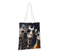 PPTHSNVB Sac fourre-tout en toile réutilisable avec poignées pour femme Motif trois girafes portant des lunettes de soleil