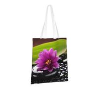 PPTHSNVB Sac fourre-tout réutilisable en toile avec motif fleur violette et pierre noire pour femme, sacs d'épicerie avec poignées, sacs en tissu