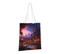 PPTHSNVB Sac fourre-tout réutilisable en toile avec poignées pour femme Motif feu et eau, Fantasy Town, Taille unique