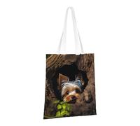 PPTHSNVB Sac fourre-tout réutilisable en toile bleue avec poignées Motif astronaute noir sur toile bleue, A Little Yorkshire Terrier, One Size