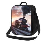 PPTHSNVB Steam Train Depart Sac à déjeuner isotherme pour femme et homme adulte Sac fourre-tout isotherme étanche réutilisable avec bandoulière réglable pour le travail et les voyages