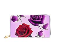 PPTHSNVB Submarine Shark Coral Portefeuille pour femme Grande capacité Porte-cartes de crédit Fermeture Éclair Pochette de voyage pour femme, Roses rouges et violettes, Taille unique, Classique