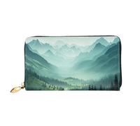 PPTHSNVB Tropical Sunrise on The Beach Portefeuille pour femme Grande capacité Porte-cartes de crédit Fermeture Éclair Pochette de voyage pour femme, Paysage de montagne verte, Taille unique