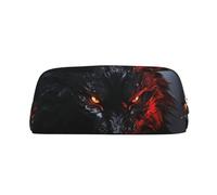 PPTHSNVB Trousse à crayons avec grand loup noir avec yeux rouges - Trousse à crayons avec fermeture éclair - Grande capacité - En cuir - Trousse de maquillage portable pour homme et femme, Argenté