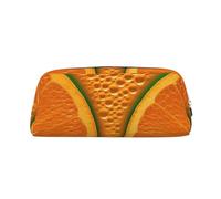 PPTHSNVB Trousse à crayons avec image texturée orange avec fermeture éclair, grande capacité, trousse à crayons en cuir, trousse de maquillage portable pour homme et femme, Argenté., Taille unique