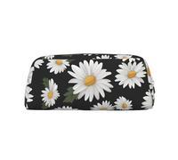 PPTHSNVB Trousse à crayons blanche marguerite avec fermeture éclair - Grande capacité - En cuir - Portable - Pour homme et femme, Argenté., Taille unique, Imprimé