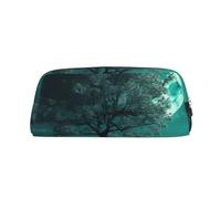 PPTHSNVB Trousse à crayons bleu sarcelle arbre au clair de lune avec fermeture éclair grande capacité en cuir trousse de maquillage portable pour homme et femme, doré, Taille unique, Imprimé