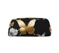 PPTHSNVB Trousse à crayons dorée et blanche avec fermeture éclair - Grande capacité - En cuir - Portable - Pour homme et femme