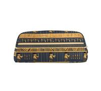 PPTHSNVB Trousse à crayons égyptienne pharaonique fresques avec fermeture éclair, grande capacité, trousse à crayons en cuir, trousse de maquillage portable pour homme et femme, doré, Taille unique