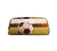 PPTHSNVB Trousse à crayons en cuir avec fermeture éclair - Grande capacité - Motif ballon de football sur un terrain - Pour homme et femme, Argenté., Taille unique, Imprimé