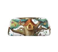 PPTHSNVB Trousse à crayons en cuir avec motif d'arbre féérique mignon avec fermeture éclair - Grande capacité - Trousse de maquillage portable pour homme et femme, doré, Taille unique, Imprimé
