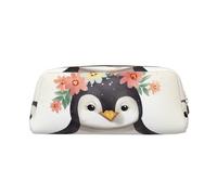 PPTHSNVB Trousse à crayons en cuir avec motif pingouin portant des fleurs avec fermeture éclair - Grande capacité - Trousse de maquillage portable pour homme et femme, doré, Taille unique, Imprimé