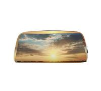 PPTHSNVB Trousse à crayons Field Sunrise avec fermeture éclair - Grande capacité - En cuir - Portable - Pour homme et femme, Argenté., Taille unique, Imprimé