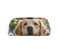 PPTHSNVB Trousse à crayons Golden Retriever avec fermeture éclair - Grande capacité - En cuir - Portable - Pour homme et femme, Argenté., Taille unique, Imprimé