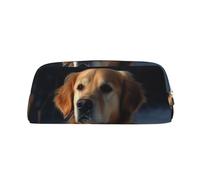 PPTHSNVB Trousse à crayons Golden Retriever avec fermeture éclair - Grande capacité - En cuir - Portable - Pour homme et femme, Argenté., Taille unique, Imprimé