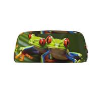 PPTHSNVB Trousse à crayons grenouille aux yeux rouges avec fermeture éclair - Grande capacité - En cuir - Portable - Pour homme et femme, doré, Taille unique, Imprimé