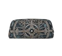 PPTHSNVB Trousse à crayons Helm of Awe avec fermeture éclair - Grande capacité - En cuir - Portable - Pour homme et femme, Argenté., Taille unique, Imprimé