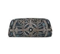 PPTHSNVB Trousse à crayons Helm of Awe avec fermeture éclair - Grande capacité - En cuir - Portable - Pour homme et femme, doré, Taille unique, Imprimé