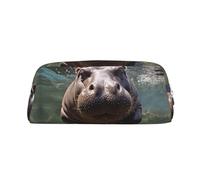 PPTHSNVB Trousse à crayons Hippopotame de plongée avec fermeture éclair Grande capacité en cuir Trousse de maquillage portable pour homme et femme, Argenté., Taille unique, Imprimé