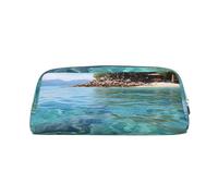 PPTHSNVB Trousse à crayons Île des Fidji et mer transparente avec fermeture éclair - Grande capacité - Trousse à crayons en cuir - Trousse de maquillage portable pour homme et femme, Argenté., Taille