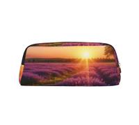 PPTHSNVB Trousse à crayons lavande prairie au coucher du soleil printemps trousse à crayons avec fermeture éclair grande capacité en cuir trousse à crayons portable pour homme et femme, doré, Taille